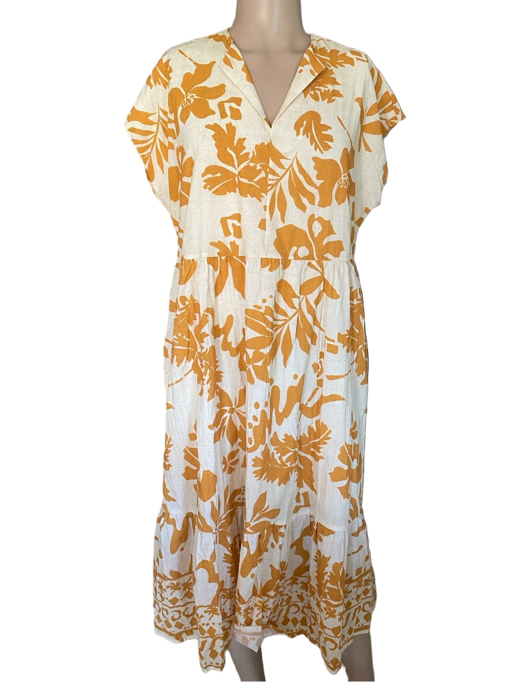 MAYE NWT Cream Maxi Dress with Mustard Yellow Floral Print gb3